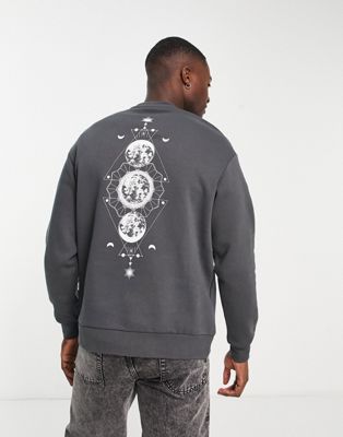 Selected Homme oversized sweat with celestial back print in charcoal