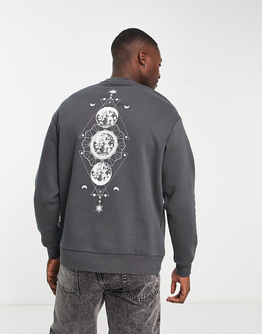 Selected Homme oversized sweat with celestial back print in charcoal-Grey