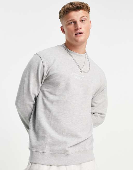 Selected Homme oversized sweat with central embroidery in gray ASOS