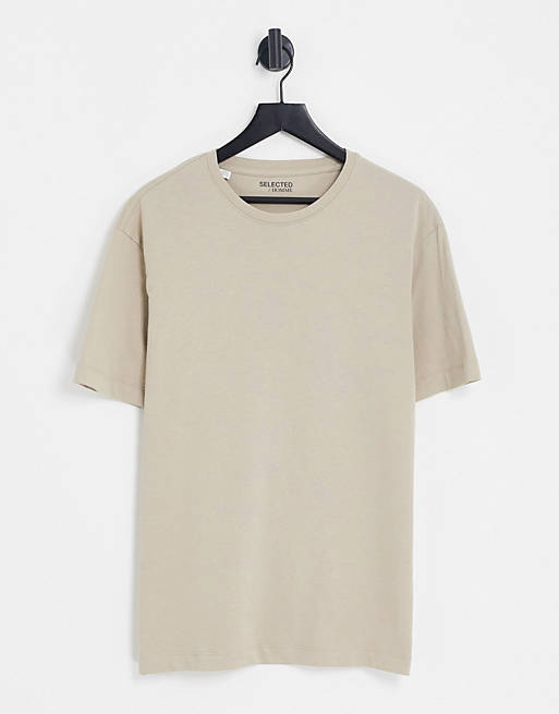 poverty Illuminate Consistent Selected Homme oversized T-shirt in beige | ASOS
