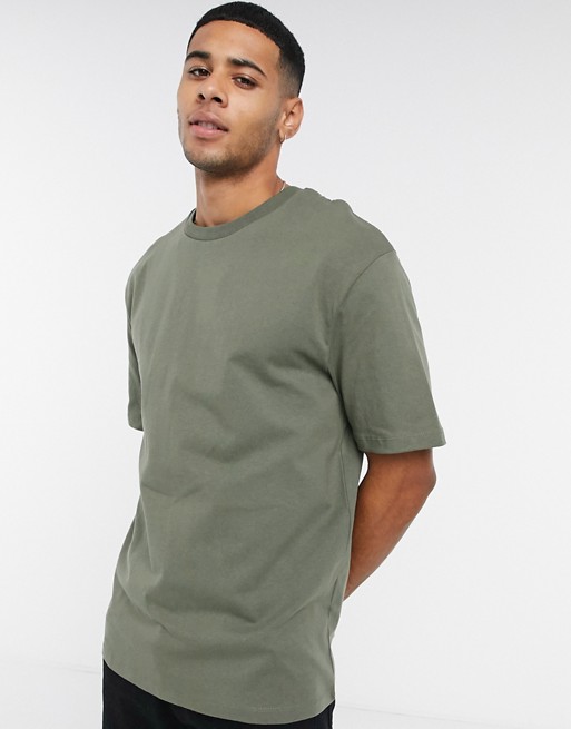 Selected Homme oversized t-shirt in heavy organic cotton khaki