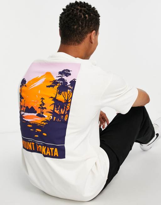 Selected Homme - Oversized T-shirt met bergprint op de achterkant in wit