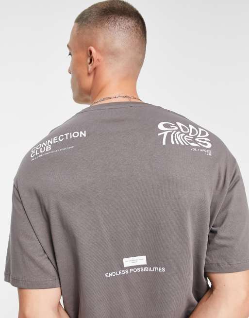 Selected Homme - Oversized t-shirt met connection-print op de achterkant in grijs