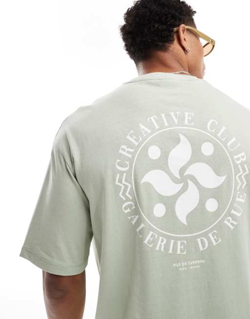 Selected Homme - Oversized T-shirt met 'Creative'-cirkelprint op de achterkant in groen