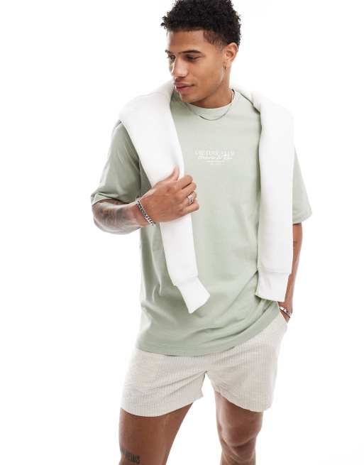 Selected Homme - Oversized T-shirt met 'Creative'-cirkelprint op de achterkant in groen, 4 van 4