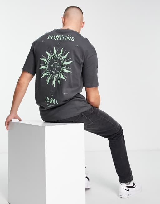 Selected Homme - Oversized t-shirt met Fortune-print op de achterkant in grijs