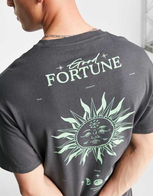 Selected Homme - Oversized t-shirt met Fortune-print op de achterkant in grijs, 3 van 4