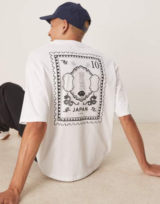 Selected Homme - Oversized T-shirt met Japanse print op de rug in wit