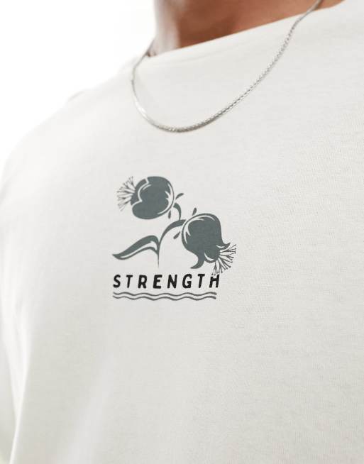 Selected Homme - Oversized T-shirt met 'Kindness is strength'-print op de achterkant in crème, 2 van 4
