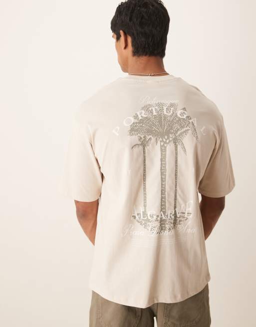 Selected Homme - Oversized T-shirt met Portugal-print op de achterkant in kaki
