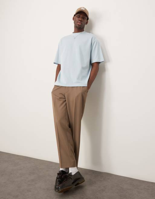 Selected Homme - Oversized T-shirt van zware stof in lichtblauw