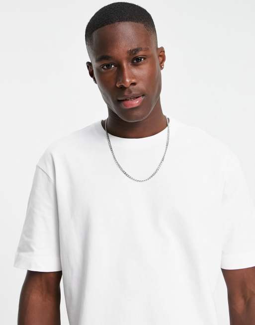 Selected Homme - Oversized T-shirt van zware stof in wit, 3 van 4
