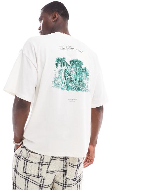 Selected Homme oversized t-shirt with bahamas back print in cream