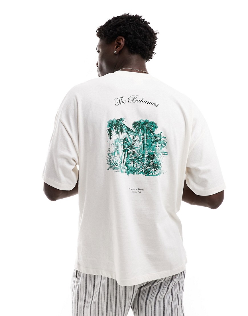 Selected Homme oversized t-shirt with bahamas backprint in cream-White