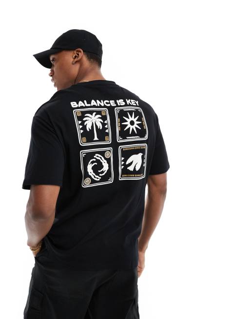Selected Homme oversized t-shirt with balance palm placement back print in black, 4 of 4