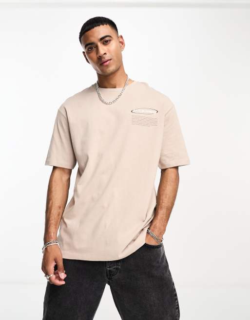 Selected Homme oversized t-shirt with bloomers back print in washed brown, 2 of 4