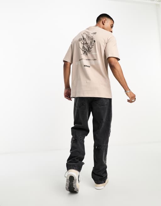 Selected Homme oversized t-shirt with bloomers back print in washed brown, 4 of 4
