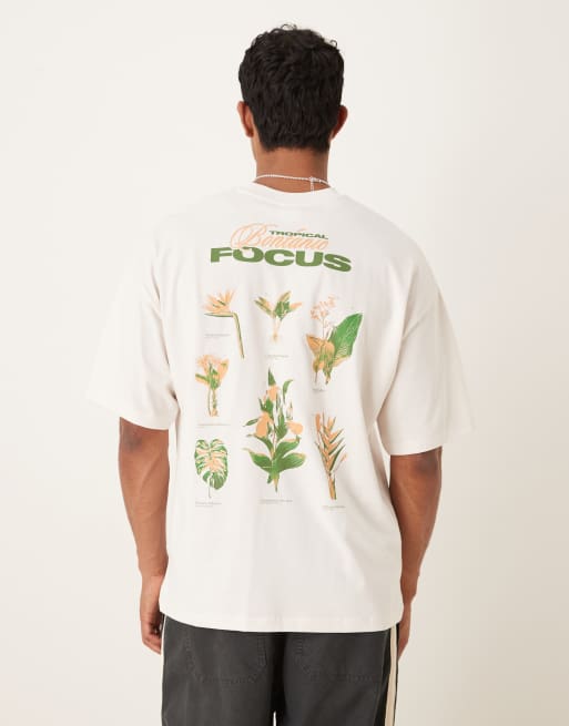 Selected Homme oversized t-shirt with botanical back print in off white