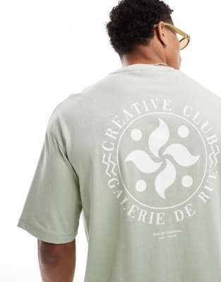 oversized T-shirt with creative circle back print in green