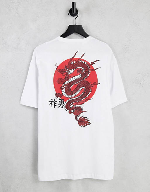 T-Shirts & Vests Selected Homme oversized t-shirt with dragon back print in white 