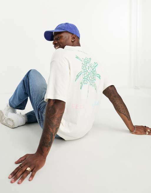 ASOS DESIGN oversized T-shirt in off-white with tattoo skull back print