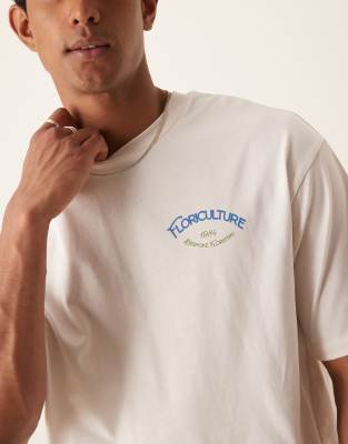 Selected Homme Oversized T-shirt With Floriculture Back Print In White