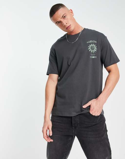 Selected Homme oversized t-shirt with fortune back print in grey