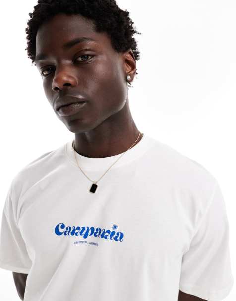 Selected Homme oversized t-shirt with front chest print in white - view 1