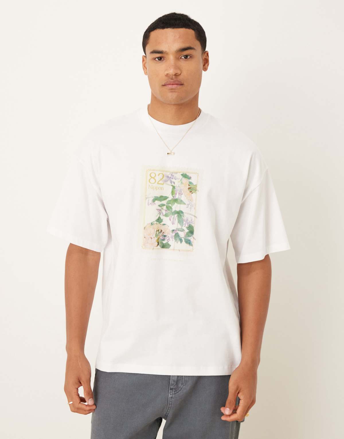 Selected Homme oversized t-shirt with front floral print in white