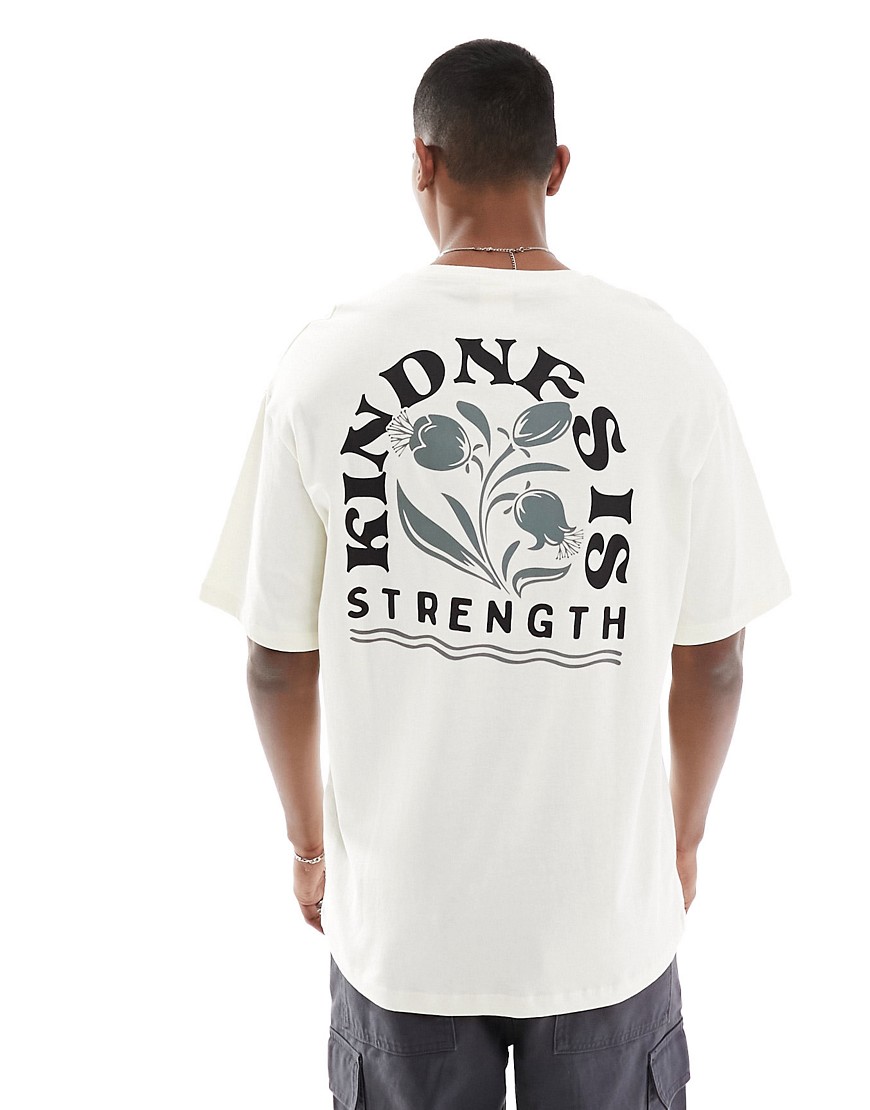 Selected Homme oversized t-shirt with kindness is strength backprint in cream-White