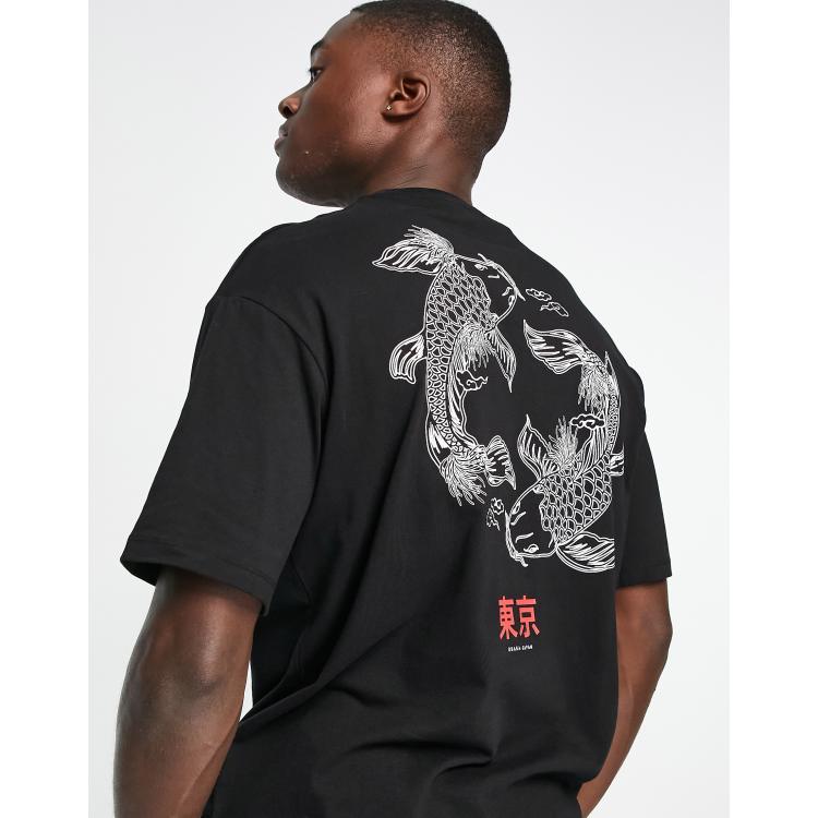 Selected Homme oversized t-shirt with koi back print in black