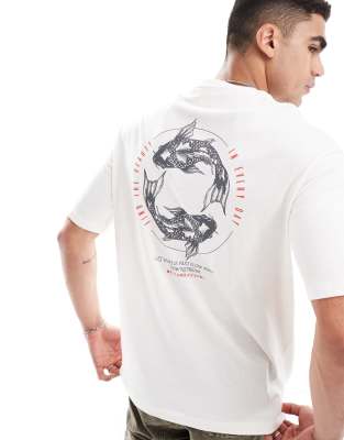 oversized t-shirt with koi back print in white