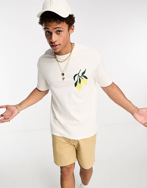 Selected Homme T-shirt with lemon back print in off white | ASOS