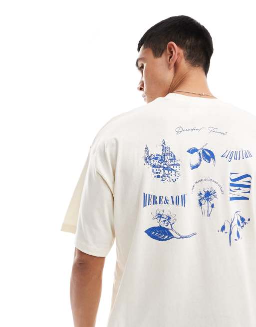 Selected Homme oversized t-shirt with lemon vacation print in cream