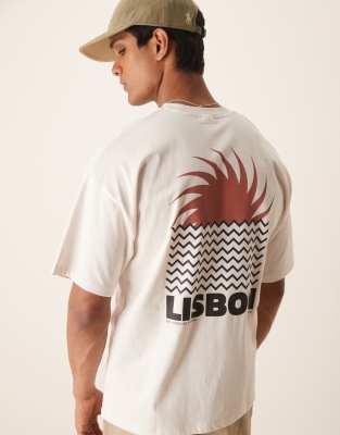 oversized T-shirt with Lisbon back print in cream-White