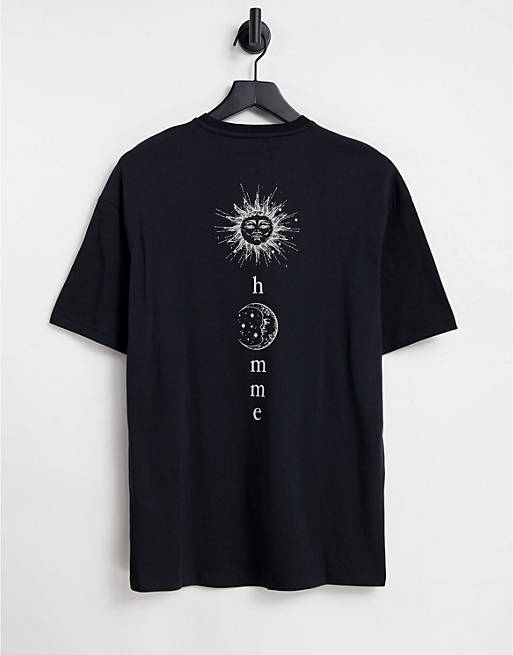 Men Selected Homme oversized t-shirt with moon back print in black 