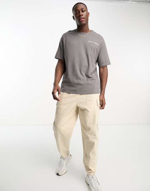 Selected Homme oversized t shirt with mountain back print in gray