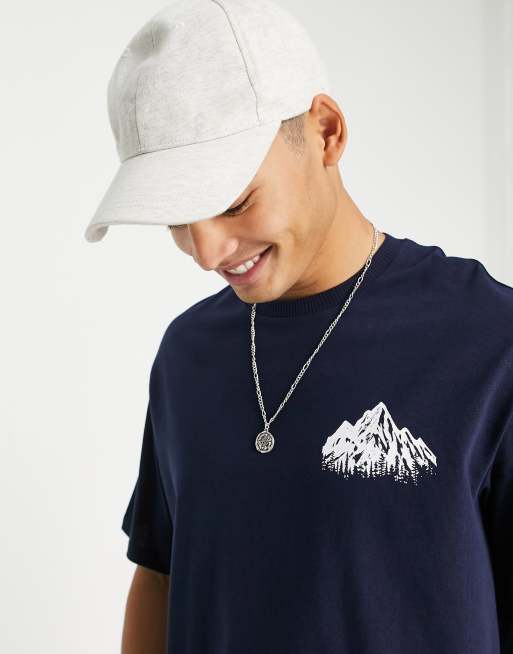 Selected Homme oversized t shirt with mountain back print in navy