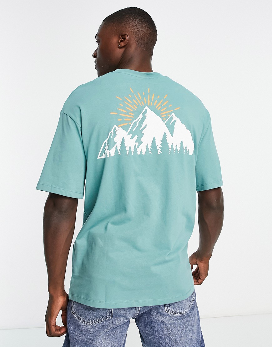 Selected Homme oversized t-shirt with mountain back print in turquoise-Blue
