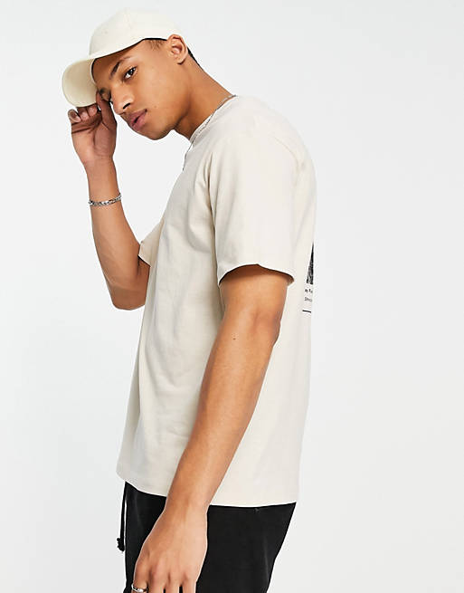 Antagonize Scandalous Bookkeeper Selected Homme oversized t-shirt with mushroom back print in beige | ASOS
