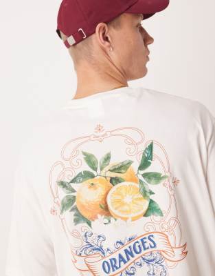 Selected Homme Oversized T-shirt With Oranges Back Print In White