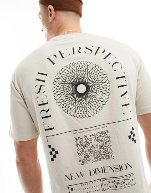 Selected Homme oversized t-shirt with perspective back print in beige, 3 of 4