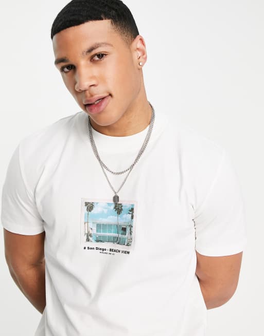 Selected Homme oversized T-shirt with photographic print in white 