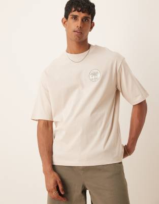 Selected Homme Oversized T-shirt With Portugal Back Print In Neutral