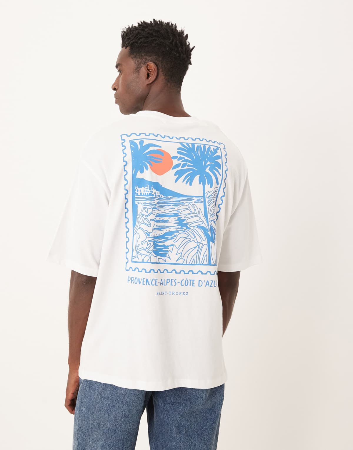 Selected Homme oversized t-shirt with provence stamp print in white