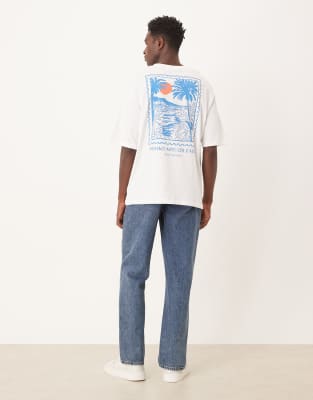 Selected Homme Oversized T-shirt With Provence Stamp Print In White