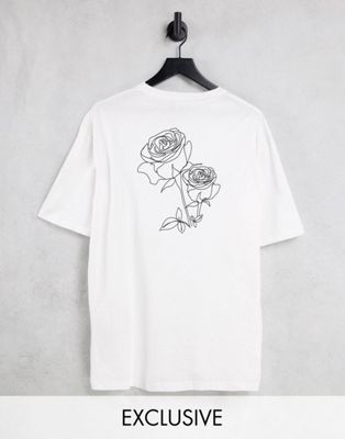 Selected Homme oversized t-shirt with rose sketch back print in white Exclusive at ASOS
