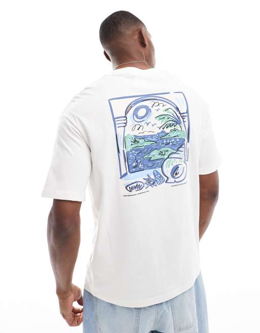 Selected Homme oversized t-shirt with scenic back print in white