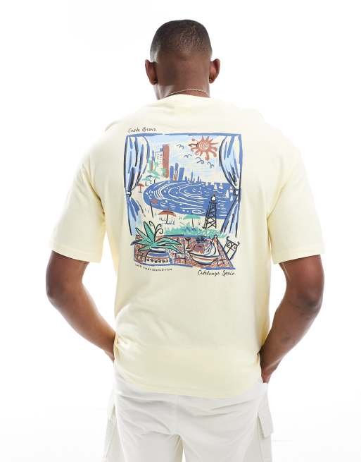 Selected Homme oversized t shirt with scenic backprint in yellow