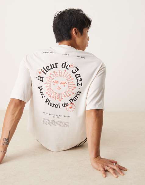 Selected Homme oversized t-shirt with sun back print in white - view 1